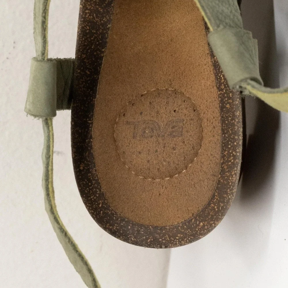TEVA Mahonia Cross Strap Cork Wedge Leather Sandals Olive Green Sz 7.5
